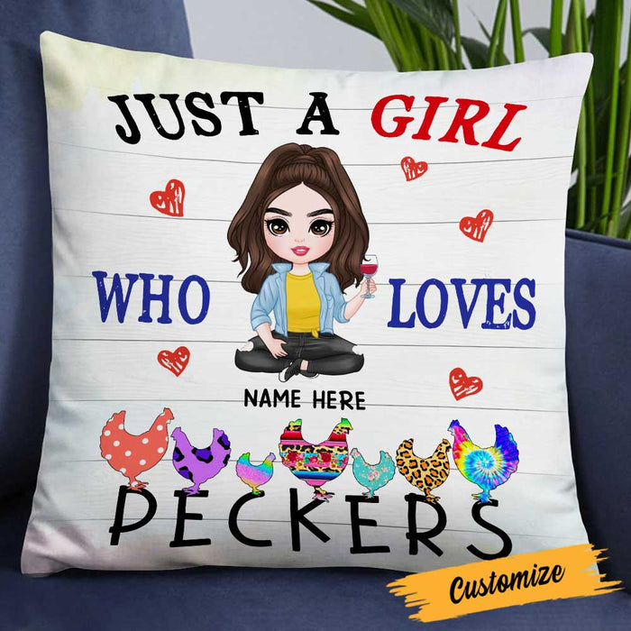 Personalized Girl Loves Chicken Peckers Pillow JR72 24O23 1