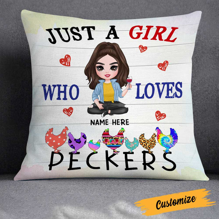 Personalized Girl Loves Chicken Peckers Pillow JR72 24O23 1