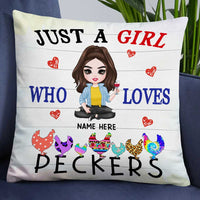 Personalized Girl Loves Chicken Peckers Pillow JR72 24O23 thumb 1