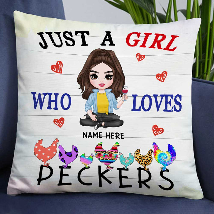 Personalized Girl Loves Chicken Peckers Pillow JR72 24O23 1