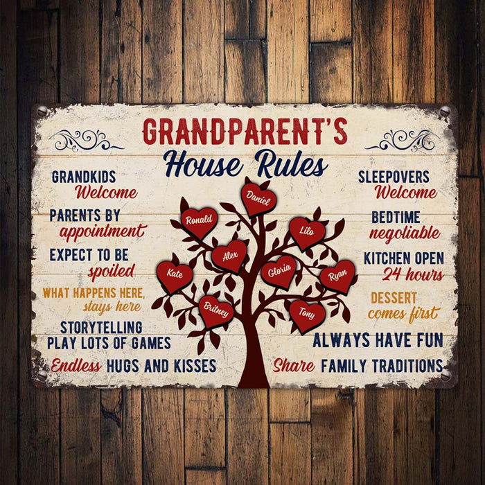 Personalized Grandma Grandpa Grandparents House Rules Metal Sign JR73 85O32 1