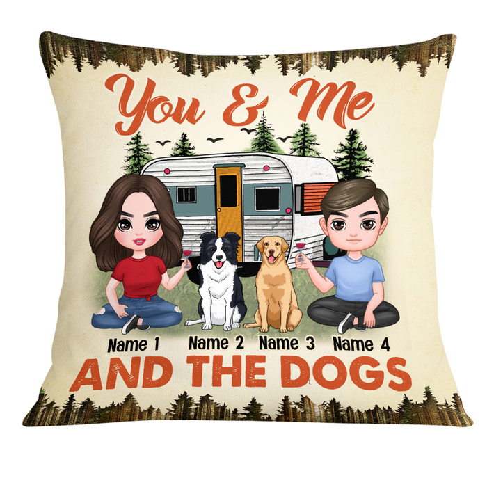 Personalized Couple Camping With Dog Pillow JR103 24O24 1