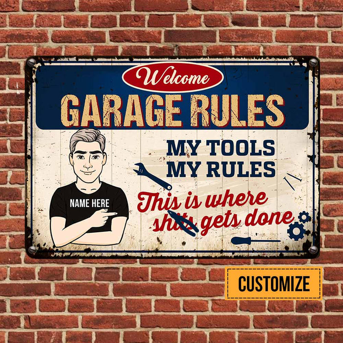 Personalized Grandpa Garage Tool Rules Metal Sign JR101 81O58 1