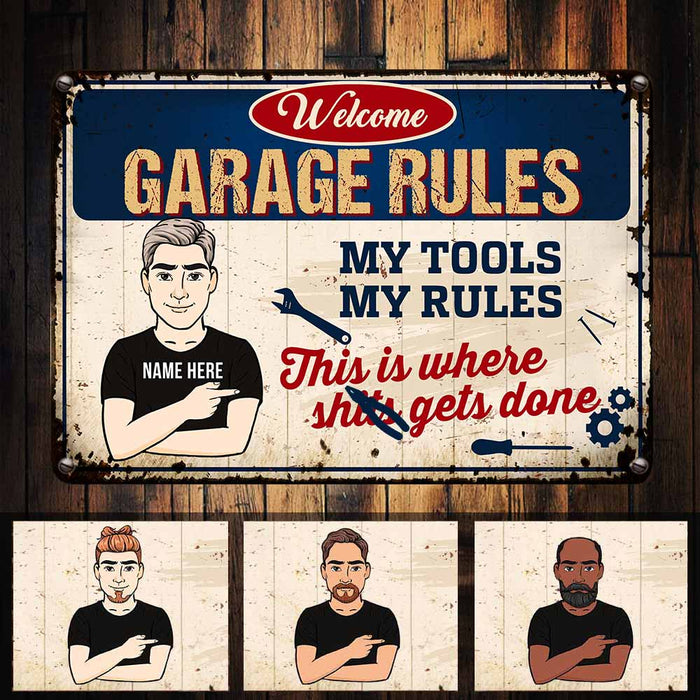 Personalized Grandpa Garage Tool Rules Metal Sign JR101 81O58 1