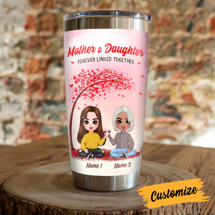 Personalized Family Icon Mother Daughter Forever Linked Together Steel Tumbler DB274 85O25 1