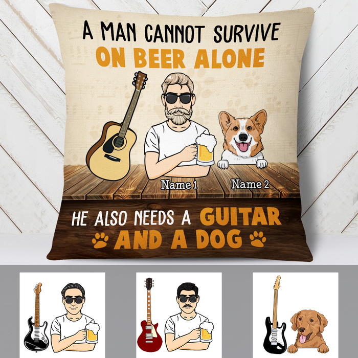 Personalized Guitar Man Dog Beer Pillow JR113 85O24 1