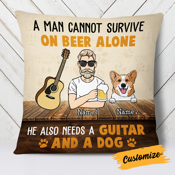 Personalized Guitar Man Dog Beer Pillow JR113 85O24 1