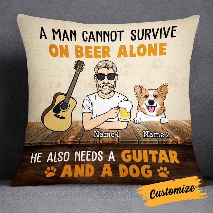 Personalized Guitar Man Dog Beer Pillow JR113 85O24 1