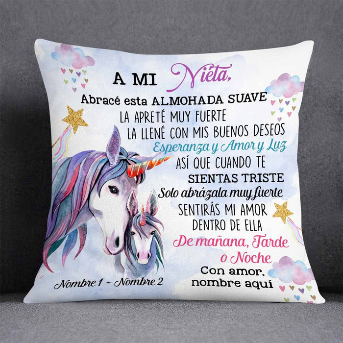 Personalized Mom Grandma Daughter Granddaughter Son Grandson Spanish Mamá Abuela Unicorn Pillow JR114 81O58 1