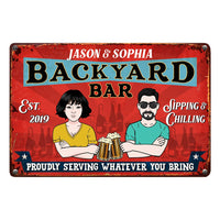 Personalized Backyard Bar Couple Metal Sign JR122 81O53 thumb 1