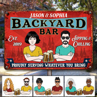 Personalized Backyard Bar Couple Metal Sign JR122 81O53 thumb 1