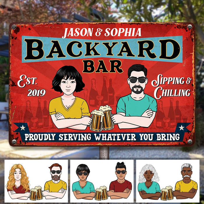 Personalized Backyard Bar Couple Metal Sign JR122 81O53 1