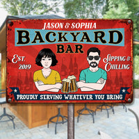Personalized Backyard Bar Couple Metal Sign JR122 81O53 thumb 1