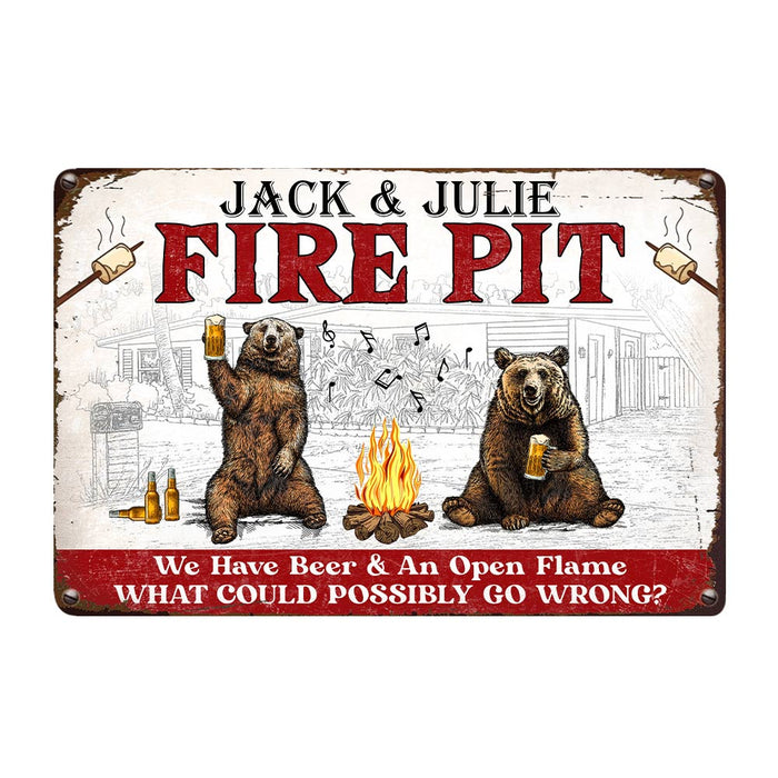 Personalized Couple Family Bear Firepit Outdoor Metal Sign JR134 85O57 1