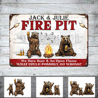 Personalized Couple Family Bear Firepit Outdoor Metal Sign JR134 85O57 thumb 1