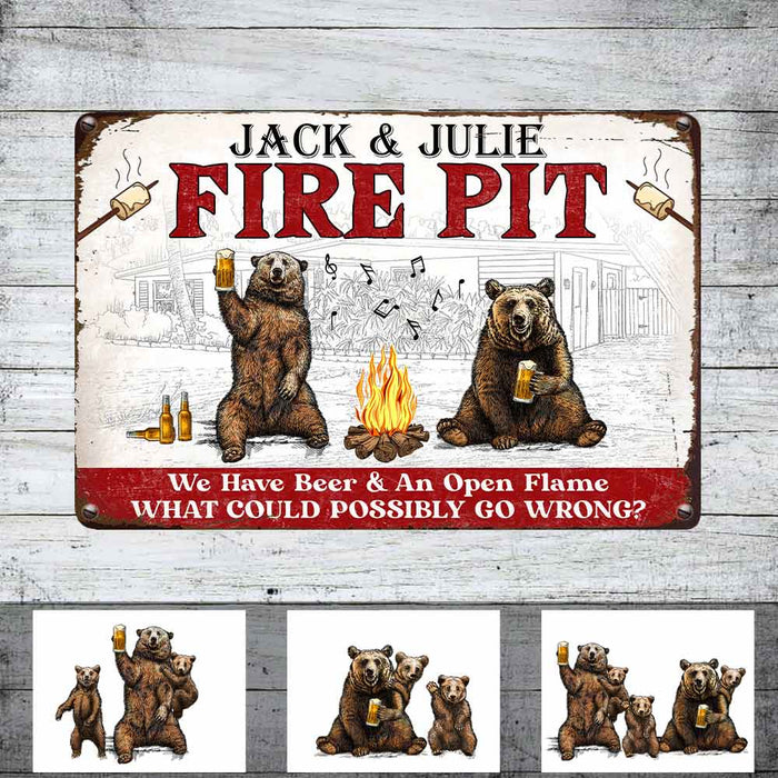 Personalized Couple Family Bear Firepit Outdoor Metal Sign JR134 85O57 1