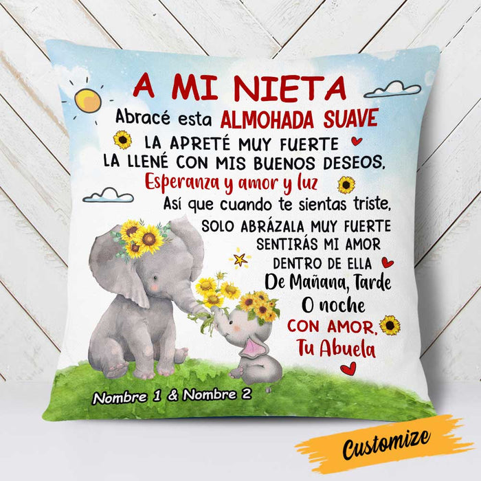 Personalized Elephant Mom Grandma To Daughter Granddaughter Son Grandson Spanish Mamá Abuela Hug This Pillow JR132 95O23 1