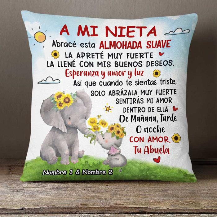 Personalized Elephant Mom Grandma To Daughter Granddaughter Son Grandson Spanish Mamá Abuela Hug This Pillow JR132 95O23 1