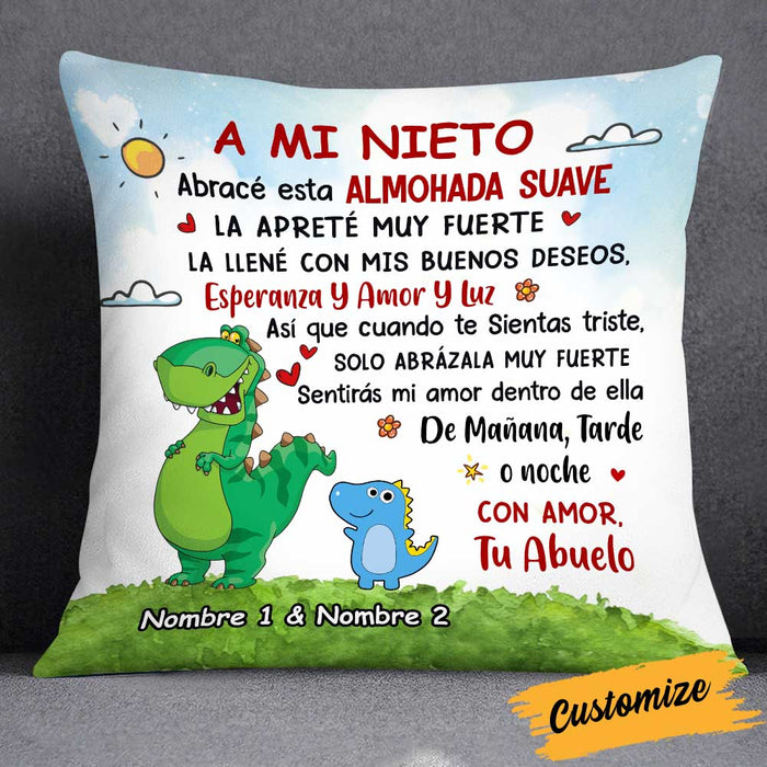 Personalized Dinosaur Grandpa To Grandson Spanish Hug This Pillow JR133 95O34 1