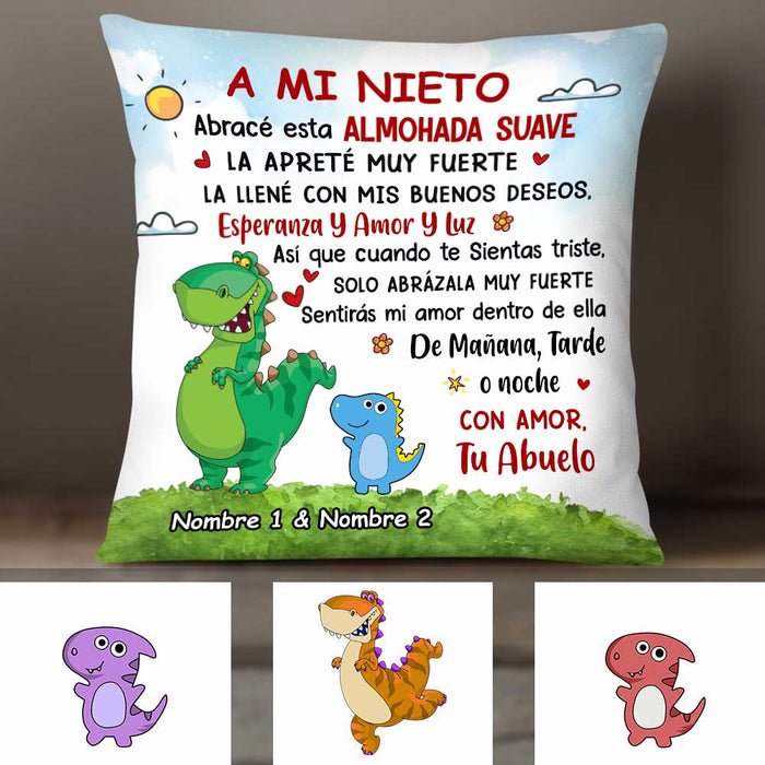 Personalized Dinosaur Grandpa To Grandson Spanish Hug This Pillow JR133 95O34 1
