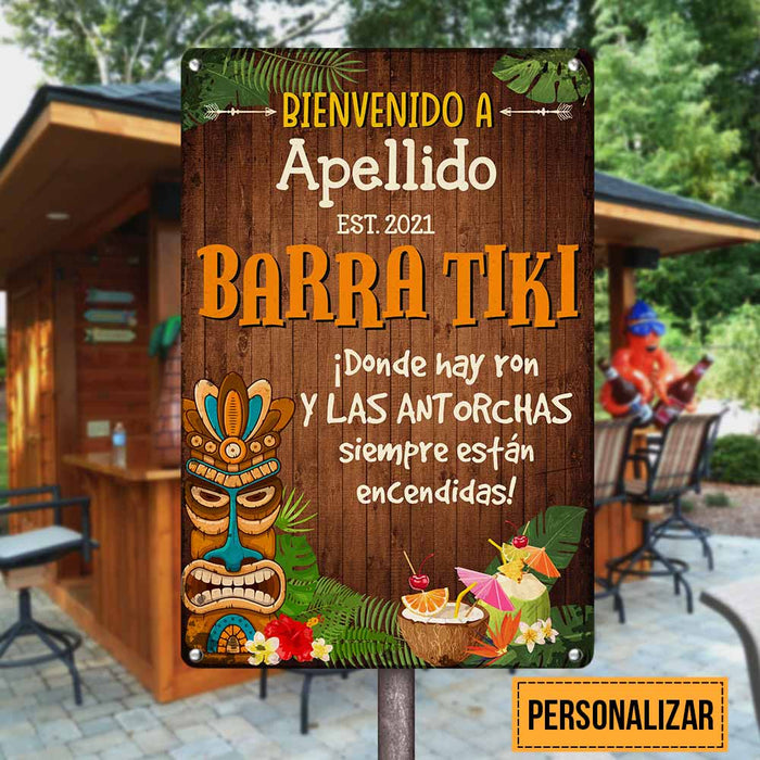 Personalized Backyard Tiki Bar Patio Interior Spanish Metal Sign JR141 30O58 1