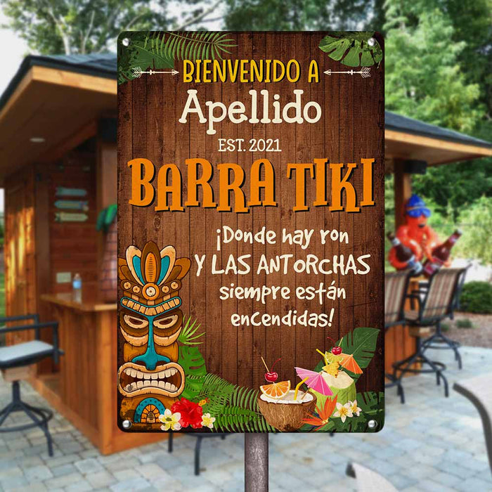 Personalized Backyard Tiki Bar Patio Interior Spanish Metal Sign JR141 30O58 1