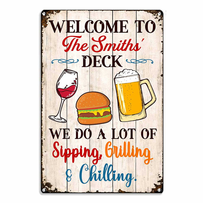 Personalized  Deck Gardening Sipping Grilling Chilling Metal Sign AG124 30O65 1