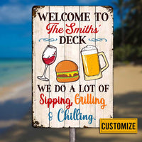 Personalized  Deck Gardening Sipping Grilling Chilling Metal Sign AG124 30O65 thumb 1