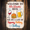 Personalized  Deck Gardening Sipping Grilling Chilling Metal Sign AG124 30O65 1