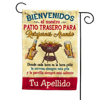 Personalized Outdoor Decor Backyard Chillin & Grillin Spanish Patio Flag JR141 95O53 thumb 1