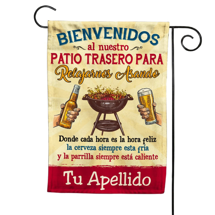 Personalized Outdoor Decor Backyard Chillin & Grillin Spanish Patio Flag JR141 95O53 1