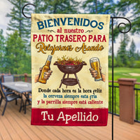 Personalized Outdoor Decor Backyard Chillin & Grillin Spanish Patio Flag JR141 95O53 thumb 1