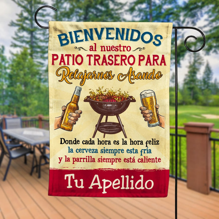 Personalized Outdoor Decor Backyard Chillin & Grillin Spanish Patio Flag JR141 95O53 1