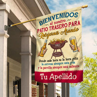 Personalized Outdoor Decor Backyard Chillin & Grillin Spanish Patio Flag JR141 95O53 thumb 1