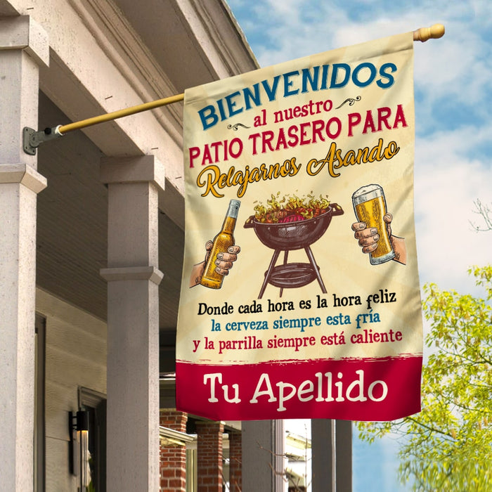 Personalized Outdoor Decor Backyard Chillin & Grillin Spanish Patio Flag JR141 95O53 1