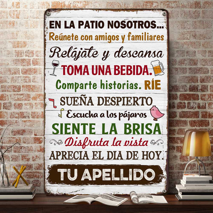 Personalized On The Deck We Gather Backyard Spanish Metal Sign JR145 30O47 1