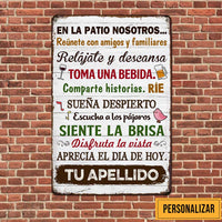 Personalized On The Deck We Gather Backyard Spanish Metal Sign JR145 30O47 thumb 1