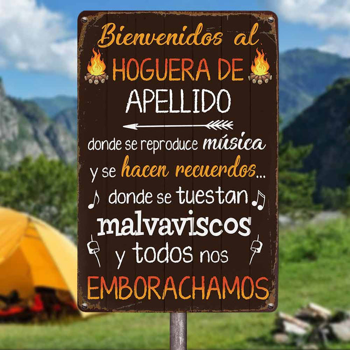 Personalized Family Welcome To The Fire Pit Backyard Hoguera Patio Trasero Spanish Metal Sign JR146 30O57 1