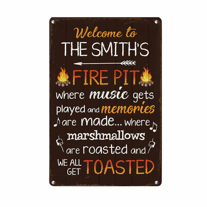 Personalized Welcome To The Fire Pit Metal Sign JR147 30O58 1
