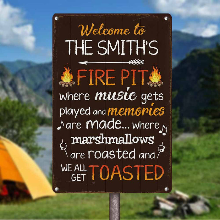 Personalized Welcome To The Fire Pit Metal Sign JR147 30O58 1