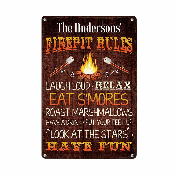 Personalized Fire Pit Rules Gardening Metal Sign JR152 26O58 1