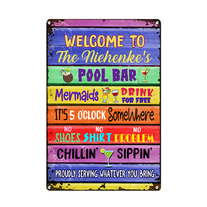 Personalized Family Pool Bar Rules Outdoor Metal Sign JR145 85O24 1