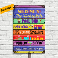 Personalized Family Pool Bar Rules Outdoor Metal Sign JR145 85O24 thumb 1