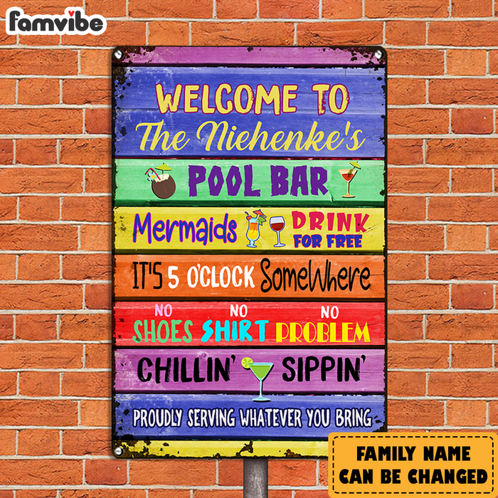 Personalized Family Pool Bar Rules Outdoor Metal Sign JR145 85O24 1