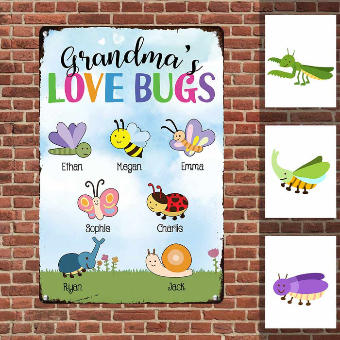 Personalized Grandma Love Bugs Gardening Garden Outdoor Metal Sign JR141 85O57 1