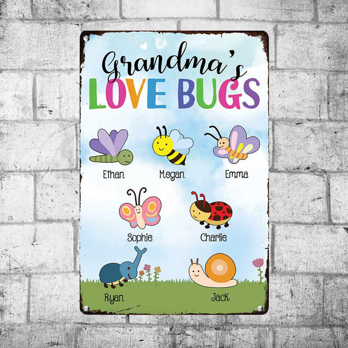 Personalized Grandma Love Bugs Gardening Garden Outdoor Metal Sign JR141 85O57 1