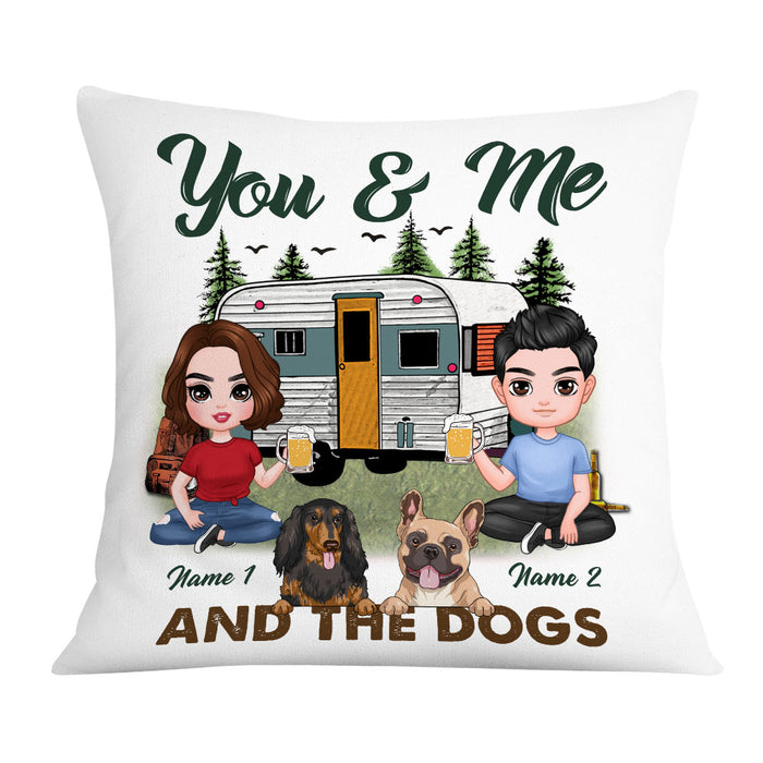Personalized Camping Couple With Dog Pillow JR155 95O36 1