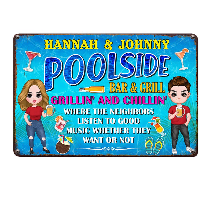 Personalized Pool Outdoor Bar And Grill Metal Sign JR172 30O36 1