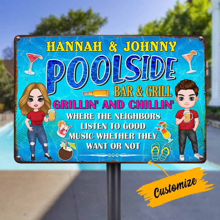 Personalized Pool Outdoor Bar And Grill Metal Sign JR172 30O36 1