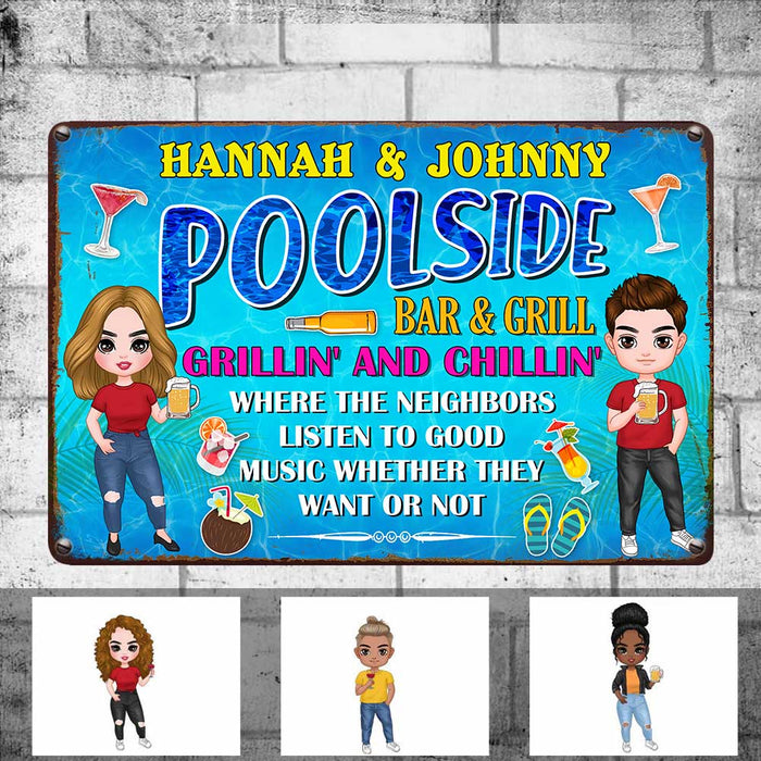 Personalized Pool Outdoor Bar And Grill Metal Sign JR172 30O36 1